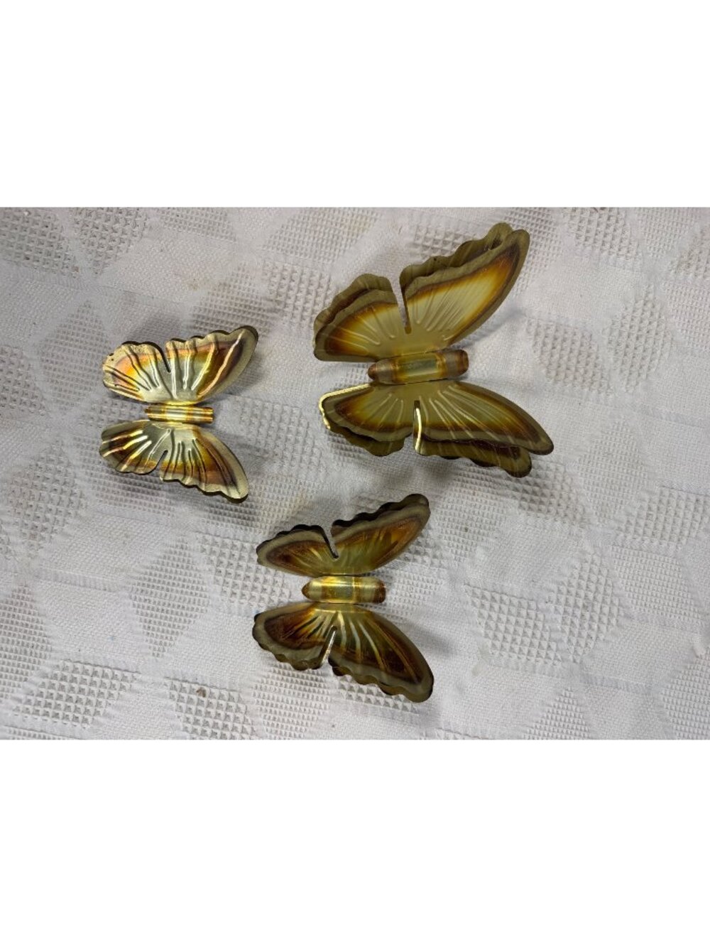 Vintage Brass Butterfly Wall Hangings Set of 3 Gradient Tones Double Wing Design